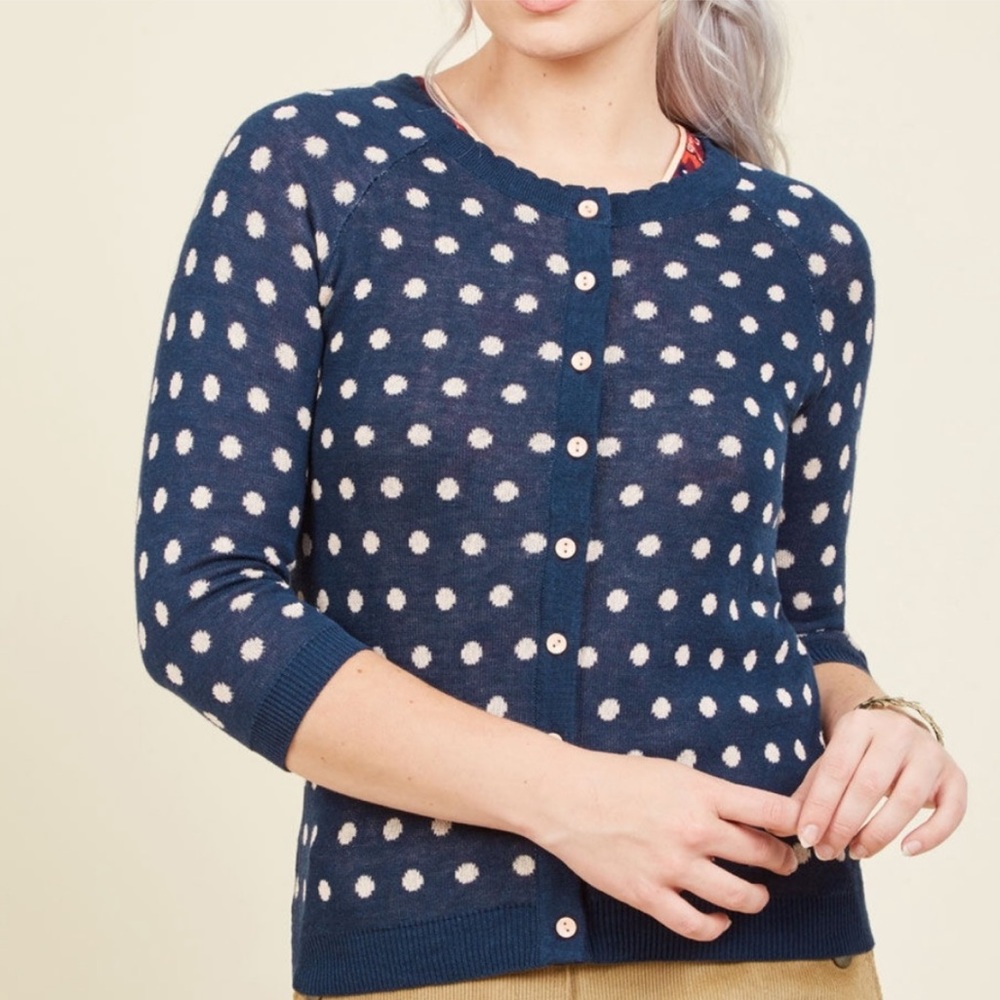 ModCloth Polka Dot Navy Cardigan Sweater